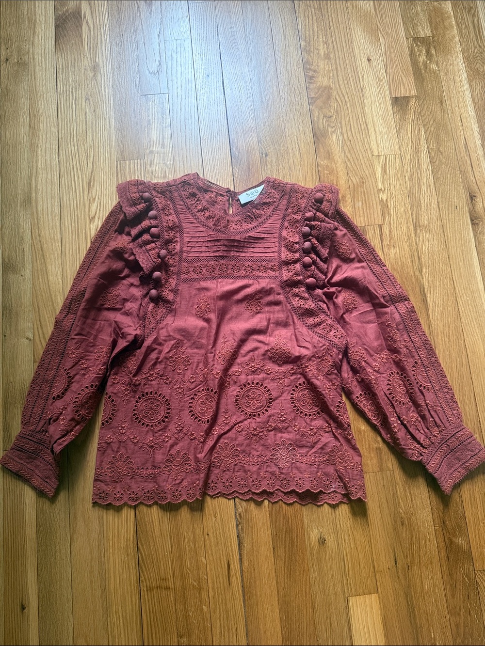 Sea New York Rust Eyelet Embroidered Long-Sleeve Blouse